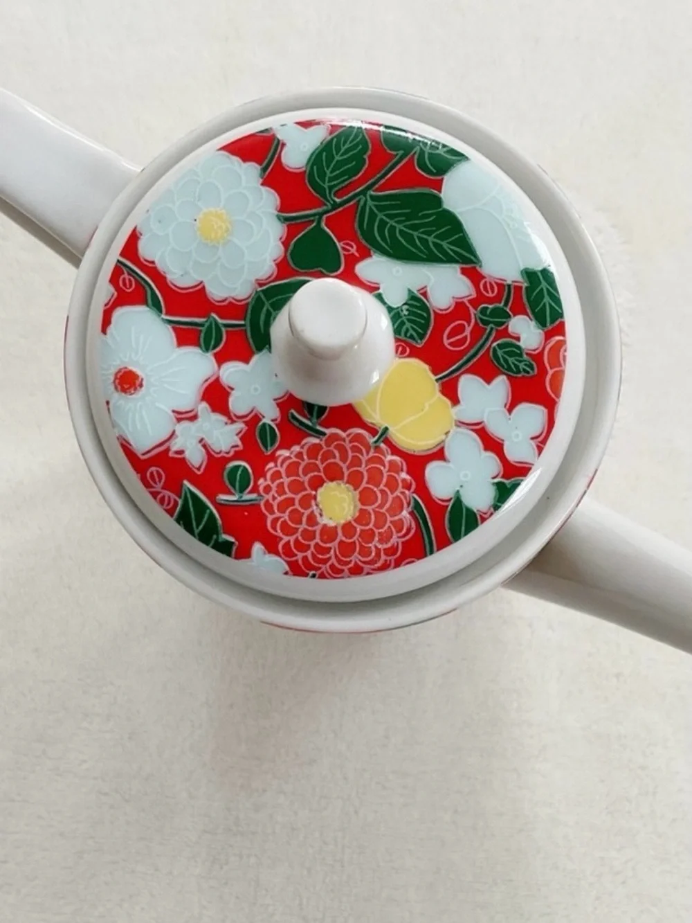 Vintage Made in Spain Floral Ceramic Coffee Pot Teapot Red White Cottagecore